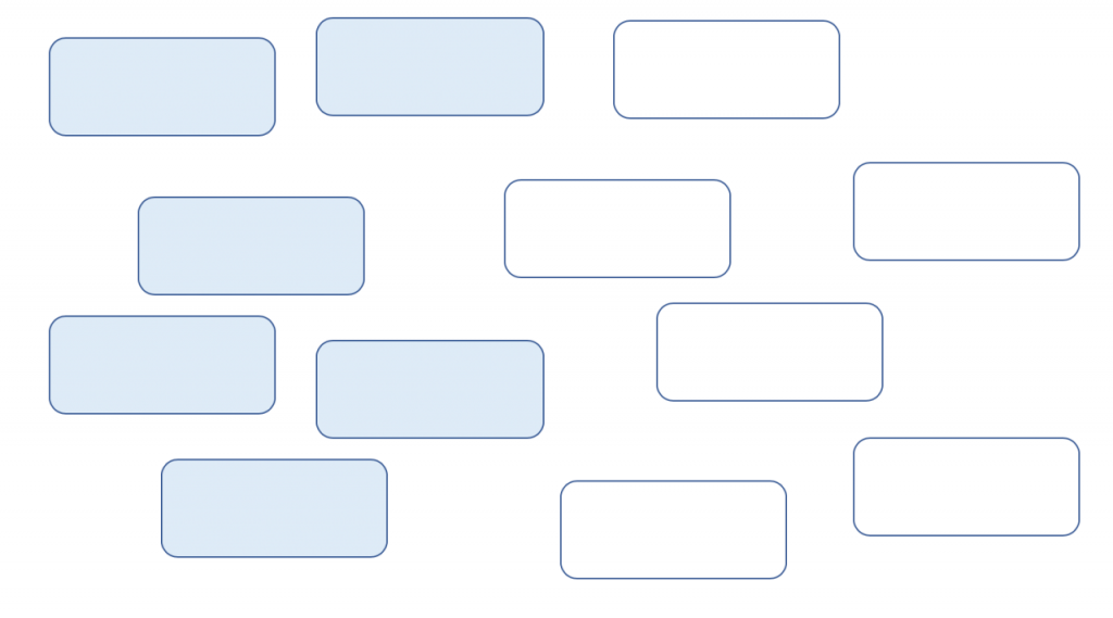 Pile blue cards and please of white cards